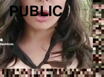 gros-nichons, masturbation, public, amateur, ados, première-fois, gros-seins, forêt, exhibitionniste, brunette