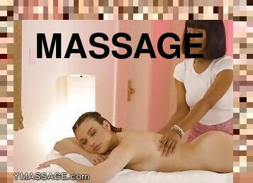 FANTASY MASSAGE - She Gets Hard Fucked By Her Busty Ebony Masseuse While Searching For Her Clothes