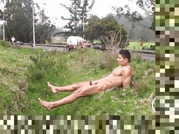 Only a Guy As Crazy As Him Would Take The RISK To Undress And Masturbate By The Side of The Road.