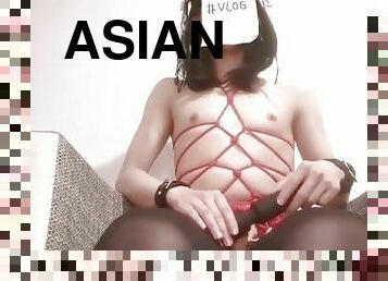 asiatisk, onani, amatør, cumshot, bdsm, alene, bondage