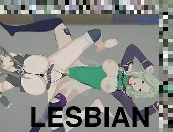 orgasmi, lesbo-lesbian, teini, sormettaminen, anime, hentai, 3d