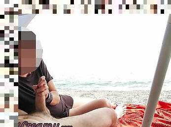 Dick Flash - A Girl Caught Me Jerking Off In Public Beach And Help Me Cum With Miss Creamy