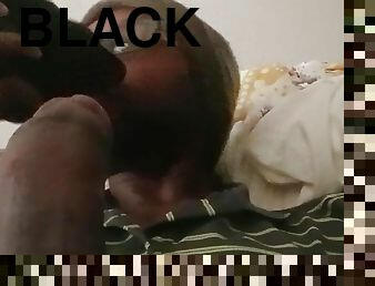 Big Black dick solo masturbation with a nutshot at end