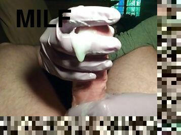 svær, amatør, cumshot, milf, handjob, cum, latex, pikk, gummi, erting