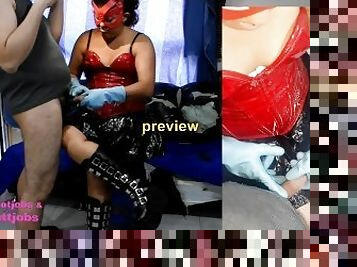 Long fetish session with Scarlet Witch bootjob handjob ballbusting & facesitting until cum on boots!