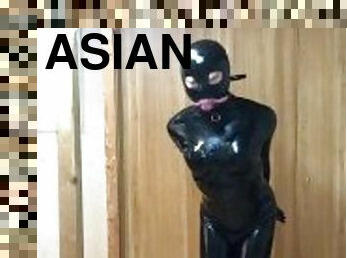 asiatisk, amatør, legetøj, bdsm, slave, synsvinkel, fetish, latex, solo, bondage