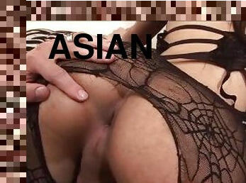 asiatisk, store-pupper, shemale, anal, blowjob, cumshot, stor-pikk, transeksuell, cum, petite