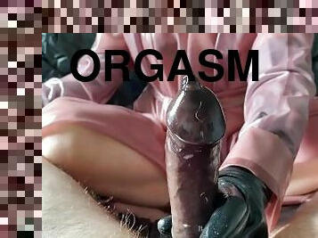 orgasme, amatør, handjob, pov, cum, britisk, fetisj, latex, gummi