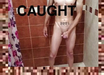 Big dick college twink jerks off after shower