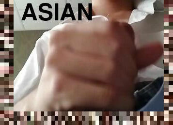 asiatisk, onani, amatør, cumshot, tenåring, handjob, runking, alene, uniform, virkelig