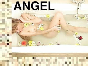 kąpiel, blondynka, anioł, prysznic, solo