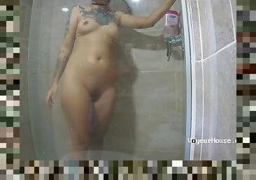 bañando, lesbiana, adolescente, hardcore, cámara, voyeur, ducha