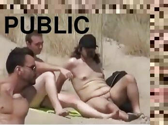 nudist, partei, öffentliche, schwer, strand