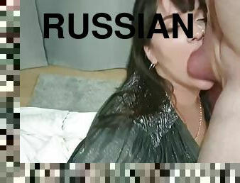 Mouth full of cum. Super hot Russian brunette. Sucking upside down!