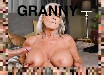 Hottest granny Gilf with big silicone boobs fucking in latex