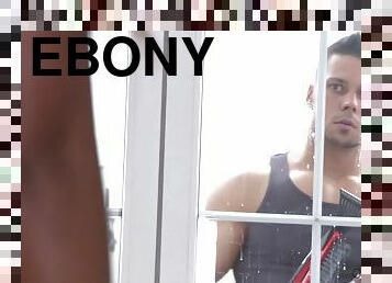 Ebony beauty Lola Marie fucked by randy window cleaner
