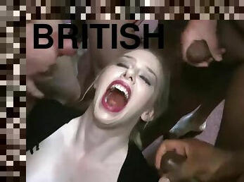 Stunning British blonde Grace Harper takes facials in a bukkake party