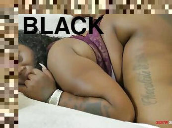chubby black slut gags on BBC