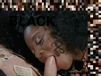 Stunning black girl Jasmine Webb is being fucked by big dick and sucking dildo