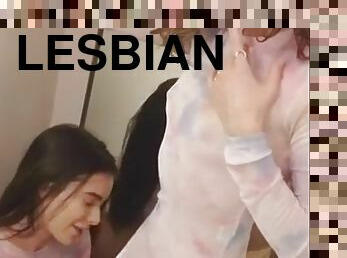 A young lesbian couple have sex in the changing room