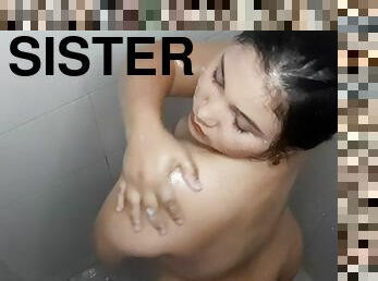 mandi, saudara-perempuan, cantik, mandi-shower