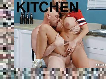 Britney Amber fucked by horny bald dude in the kitchen