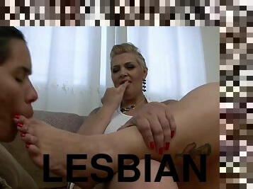 Old lesbian dyke and her teen sex slave - foot fetish