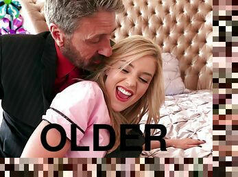 Exciting Blond Kali Roses Made Love In Bed By Older Man