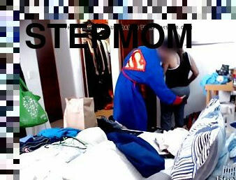 Stepmom maid folds clothes while she sucks cock