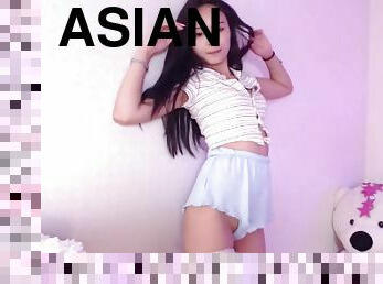 Asian girl slutty dance in super short shorts