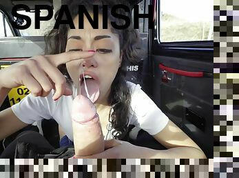 A petite Spanish chick and a taxi driver get it on in the back seat.