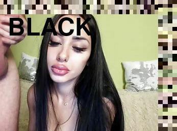 Black haired babe suck knob on cam