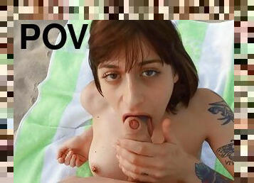Hispanic depraved teen with tempting butt Silvia Soprano fucks on the beach