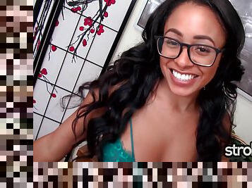 Nerdy ebony Anya Ivy gives white lad an orgasm