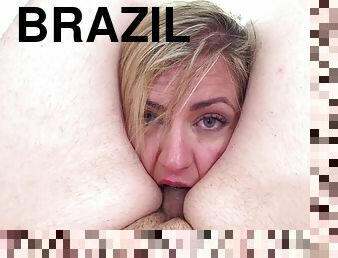 Brazilian slut with big fake tits deepthroated & ass fucked in rough hardcore sex action
