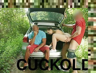 cuckolding - big tits in car