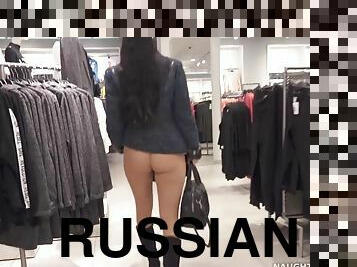Naughty Russian MILF Pantyhose flashing on public in the shopping moll - fetish