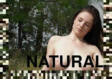 Brunette teen Topless outside - Big natural tits solo