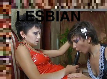 Lesbian Mistress Anally Plows Her Maid With Long Black Strapon