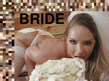 Bride gives deep blowjob and gets ass fucked in return