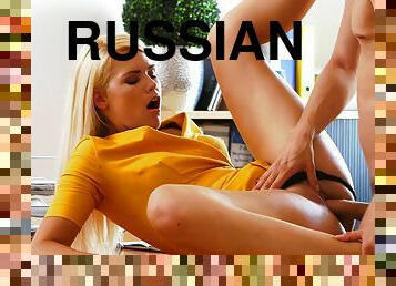 Hotness Russian Office Blond Hair Girl Nailing On The Table