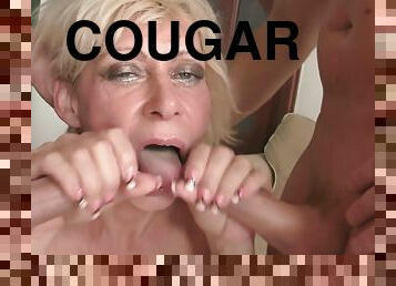 Hot Blonde Cougar Enjoys Two Hard Dicks