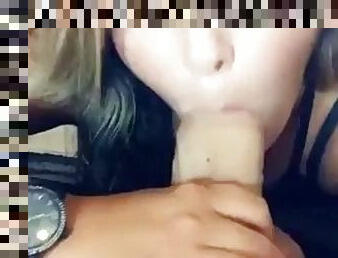 Blonde girl sucks a huge cock