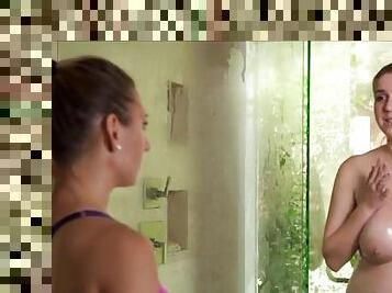 Lesbian stepsisters fuck each other in the shower