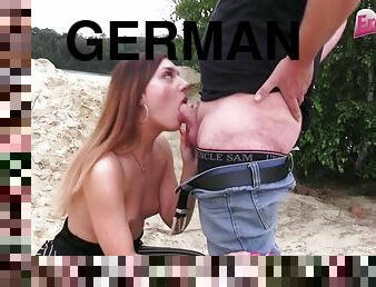 German amateur teen caught in public blowjob