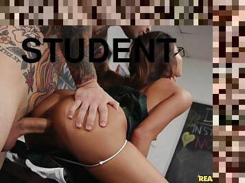 College student moves panties aside to please her teacher