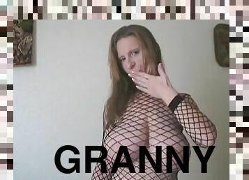 granny, milf, résille, seins-flasques