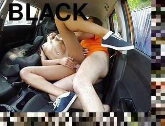 Black chick gets interracial orgasm on a driving instructor