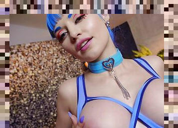 Blue-haired slut with fake boobs gets fucked balls deep