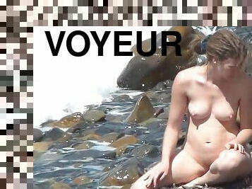 nudista, al-aire-libre, cámara, playa, voyeur, rubia, natural, oculto, realidad